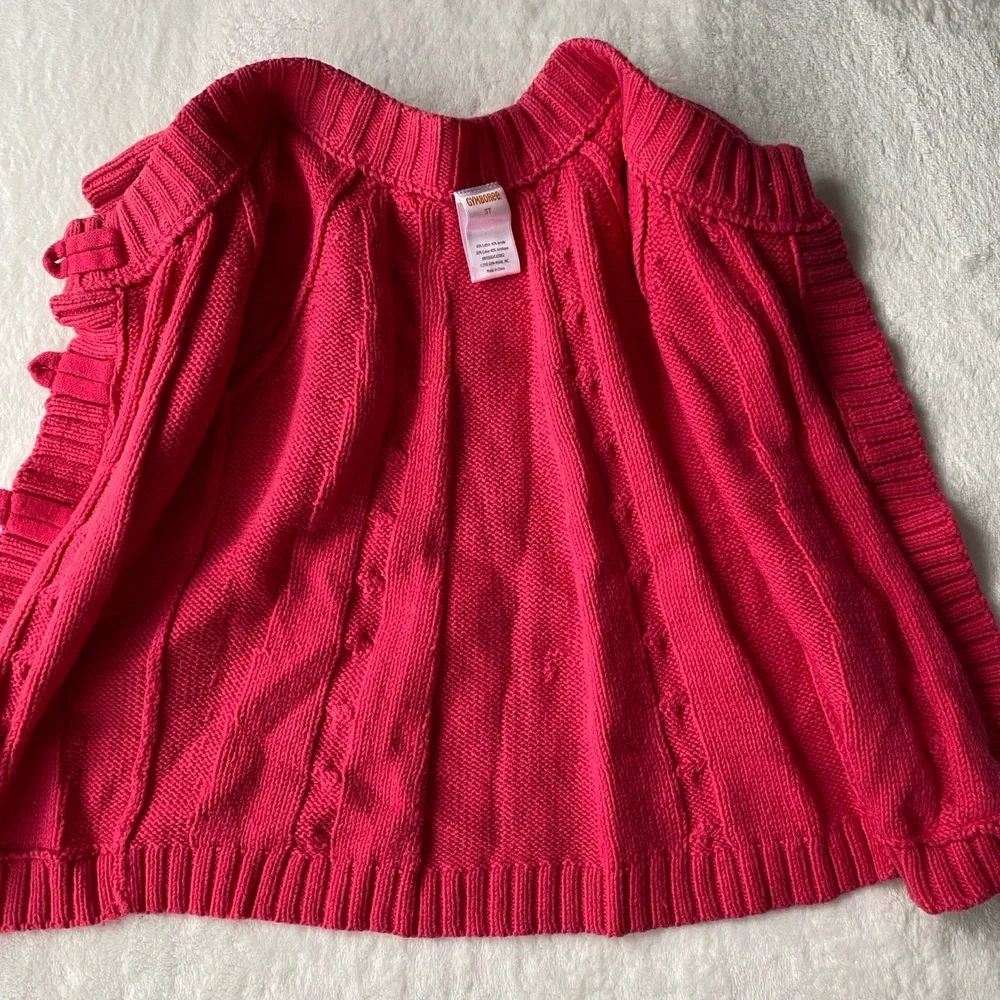 Gymboree Kids Cardigan Pink Cable Knit Short Sleeve Flower‎ Button Front 3T Cozy